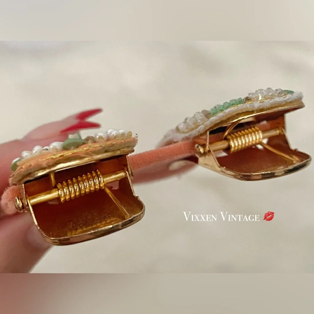 FREE PEOPLE CHUNKY BEADED ART DECO STYLE HAIR CLIP SET - Picture 4 of 5